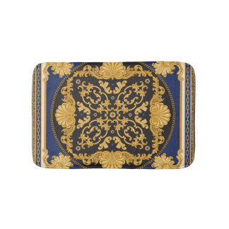 Alfombrilla De Baño Impresión de Bandana: Oro azul negro.