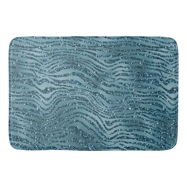 Alfombrilla De Baño Impresión de cebra de Purpurina azul turquesa Verd (Anverso)