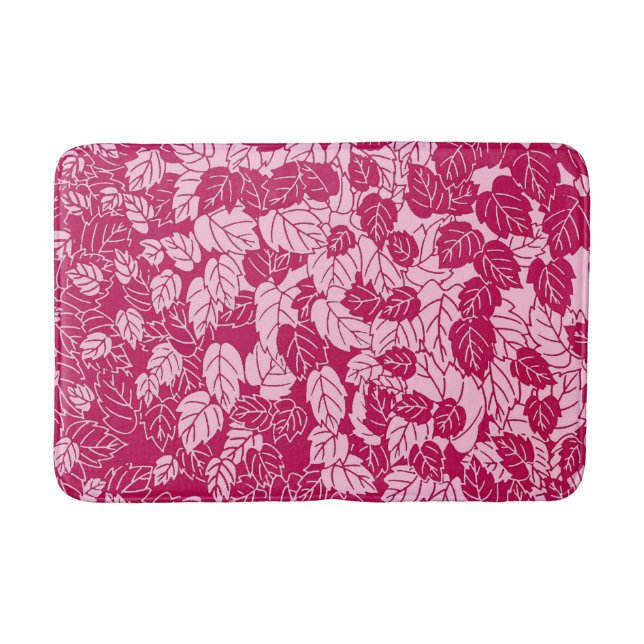 Alfombrilla De Baño Impresión de hojas japonesas, fucsia y rosa claro (Anverso)