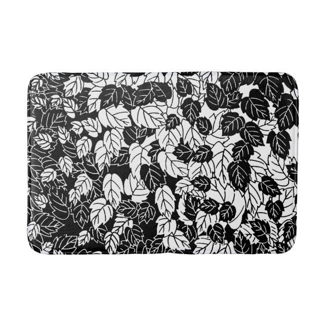 Alfombrilla De Baño Impresión de hojas japonesas, negro y blanco (Anverso)