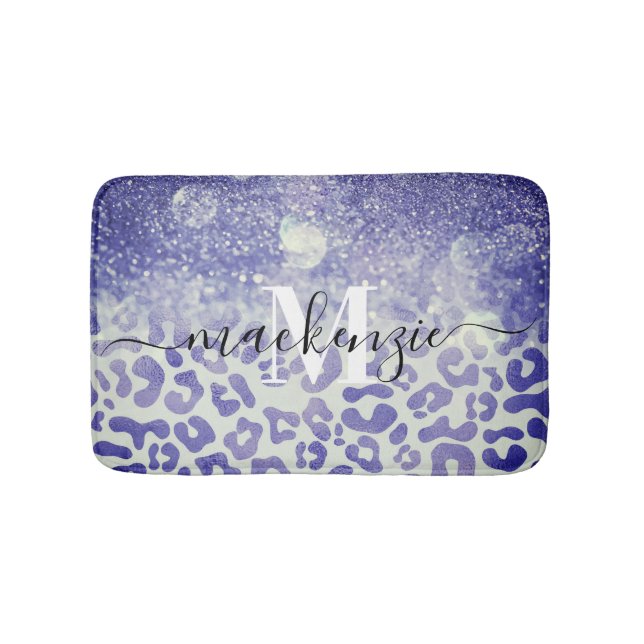 Alfombrilla De Baño Impresión de leopardo de Purpurina azul (Anverso)