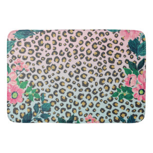 Alfombrilla De Baño Impresión de leopardo de Purpurina floral color r