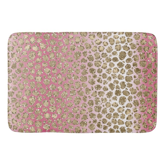 Alfombrilla De Baño Impresión de leopardo Glitz Purpurina Ombre Rosa (Anverso)