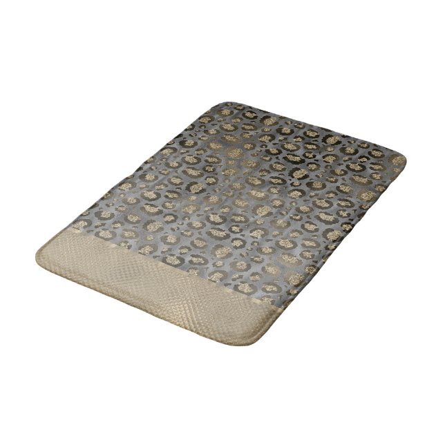 Alfombrilla De Baño Impresión de leopardo Purpurinoso sobre gris brill (Angular)