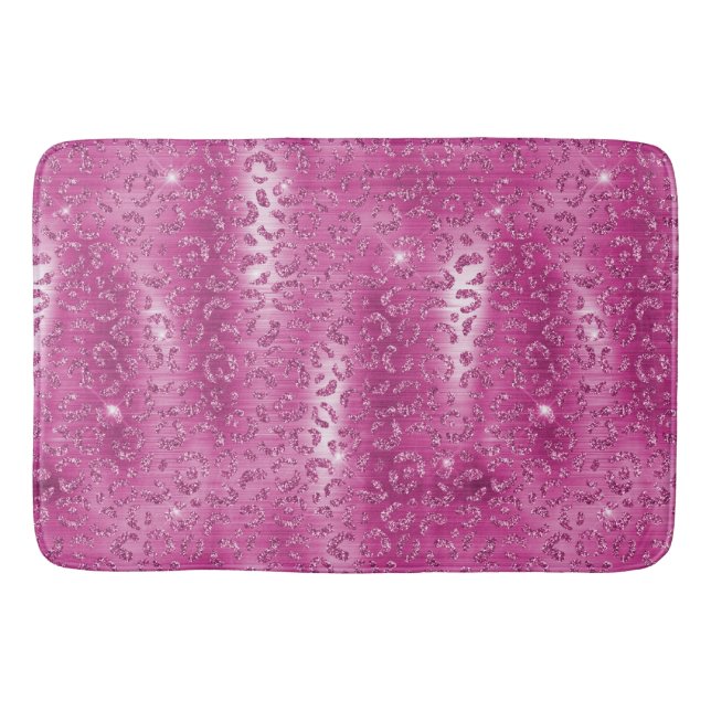 Alfombrilla De Baño Impresión de leopardo rosa de brillo blanco (Anverso)