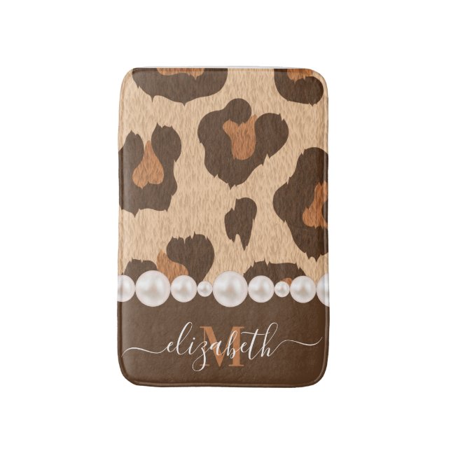 Alfombrilla De Baño Impresión de Perla y Leopardo (Frente vertical)