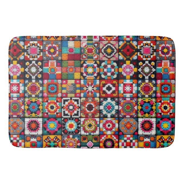 Alfombrilla De Baño Impresión en blanco de patrón de crochet de cuadra (Anverso)