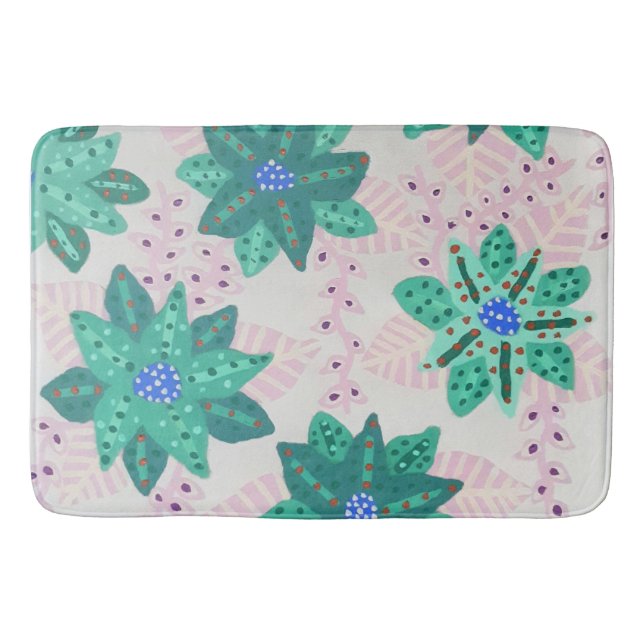 Alfombrilla De Baño Impresión floral verde festiva de menta (Anverso)