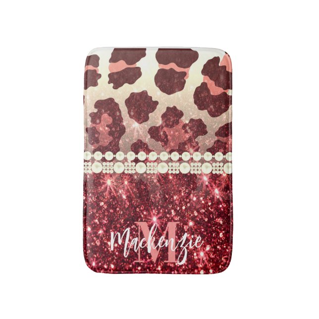Alfombrilla De Baño Impresión y Purpurina de leopardo rosa (Frente vertical)