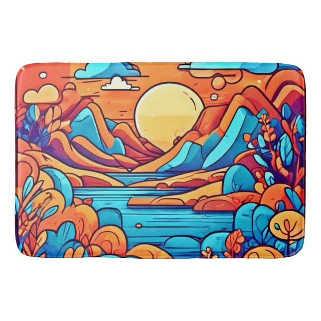 Alfombrilla De Baño Impresionante bosque caricaturista arcoiris (Anverso)