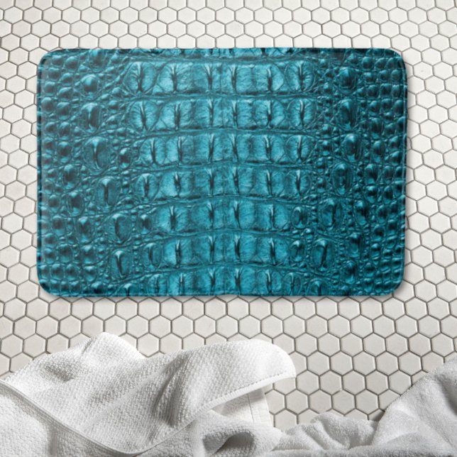 Alfombrilla De Baño impresiones verde azuladas turquesa de moda sobre  (trendy teal turquoise aqua blue alligator print bath mat)