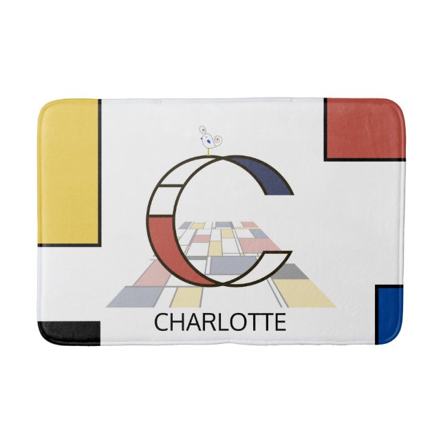 Alfombrilla De Baño Increíble Neoplasticismo Art Monograma. Letra C (Anverso)