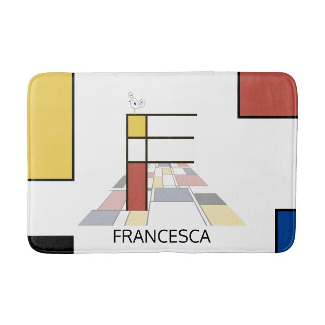Alfombrilla De Baño Increíble Neoplasticismo Art Monograma. Letra F (Anverso)