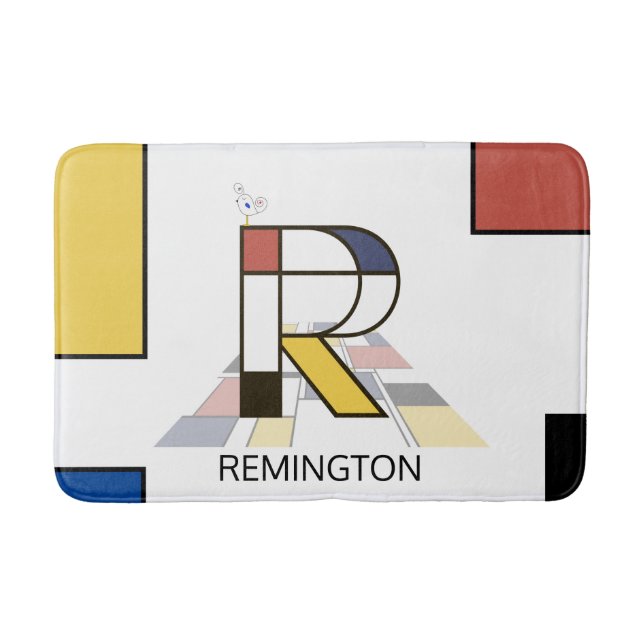Alfombrilla De Baño Increíble Neoplasticismo Art Monograma. Letra R (Anverso)