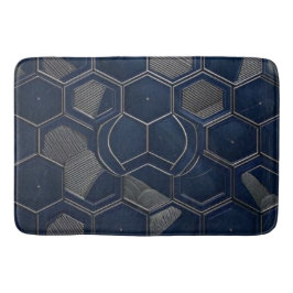 Alfombrilla De Baño Industrial Midnight Hex: Dark Slate & Silver 