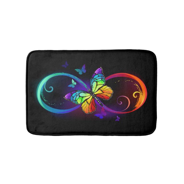 Alfombrilla De Baño Infinidad vibrante con mariposa arco iris sobre ne (Anverso)