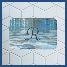 Alfombrilla De Baño Inicial de felpa con monograma de reflexión abstra