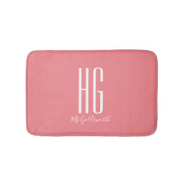 Alfombrilla De Baño Iniciales de monograma Nombre Coral Salmón Rosa Mo