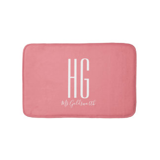 Alfombrilla De Baño Iniciales de monograma Nombre Coral Salmón Rosa Mo