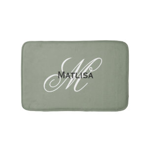 Alfombrilla De Baño Iniciales de nombres de monograma verde y blanco d