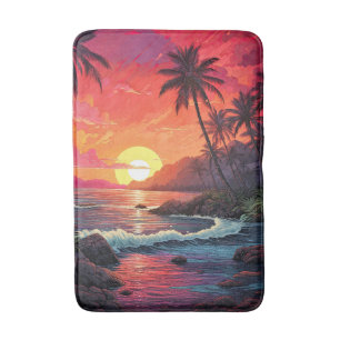 Alfombrilla De Baño Isla paraíso de playa tropical al atardecer
