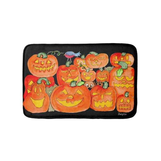 Alfombrilla De Baño Jack-O-Lanterns de Halloween con Animales (Anverso)