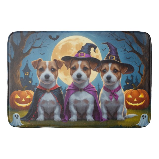 Alfombrilla De Baño Jack Russell Dogs Pumpkin Halloween Funny (Anverso)
