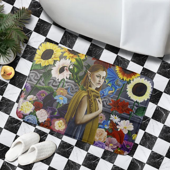 Alfombrilla De Baño Jardín de Flores Encantadas Doncella Elfa Dragón F (Subido por el creador)