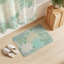 Alfombrilla De Baño Jardín de Hortensias Vintage Aqua Azul Menta Salvi