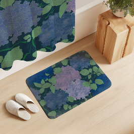 Alfombrilla De Baño Jardín de Hortensias Vintage Azul Marino Verde Lav