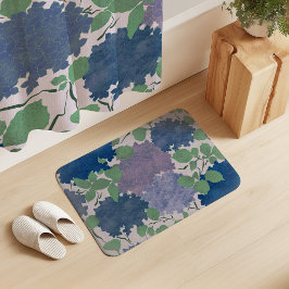 Alfombrilla De Baño Jardín de Hortensias Vintage Azul Verde Lavanda 