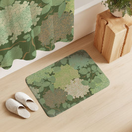 Alfombrilla De Baño Jardín de Hortensias Vintage Oliva Verde Salvia