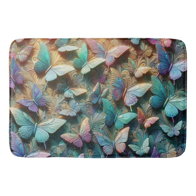 Alfombrilla De Baño Jardín de Mariposas Irisadas (Anverso)