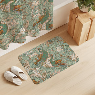 Alfombrilla De Baño Jardín de pavo real en mostaza beige verde