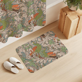 Alfombrilla De Baño Jardín de pavo real en verde naranja beige