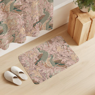 Alfombrilla De Baño Jardín de pavos reales en beige rosa melocotón sal