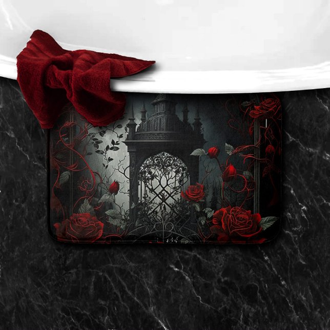 Alfombrilla De Baño Jardín del Rosa del Cementerio Gótico con rojo y n (Subido por el creador)