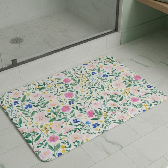 Alfombrilla De Baño Jardín Floral (colorful preppy floral garden bath mat)