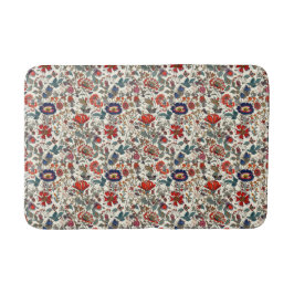 Alfombrilla De Baño Jardín floral en rojos y azul oscuro