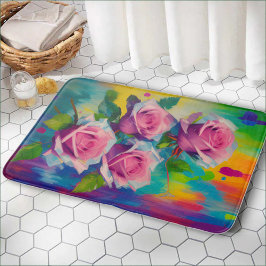 Alfombrilla De Baño Jardín inglés colorido y brillante de rosas rosada