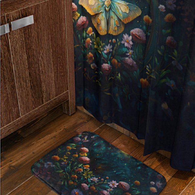 Alfombrilla De Baño Jardín Nocturno Encantado Paisaje Floral Celestial (Subido por el creador)