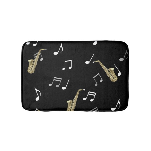 Alfombrilla De Baño Jazzy Saxophone & Musical Notes (Anverso)