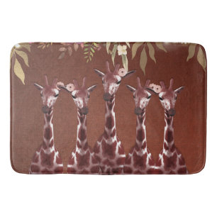 Alfombrilla De Baño Jirafas Floral Rústico Marrón Safari Chic
