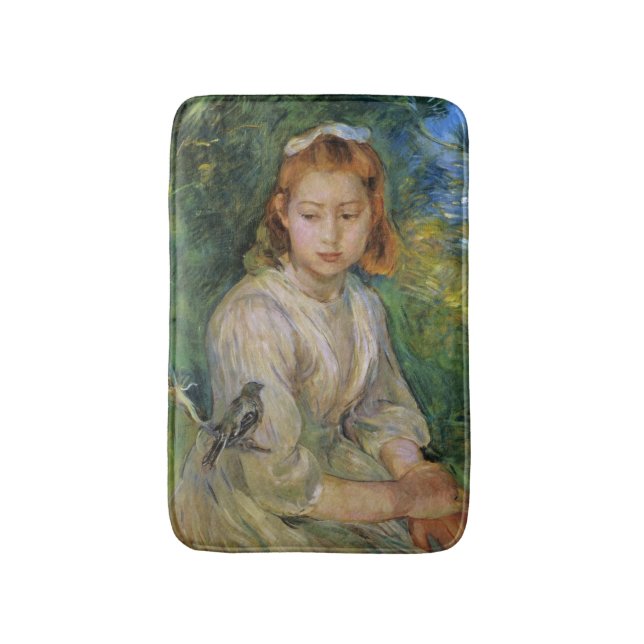 Alfombrilla De Baño Joven Chica con pájaro (por Berthe Morisot) (Frente vertical)