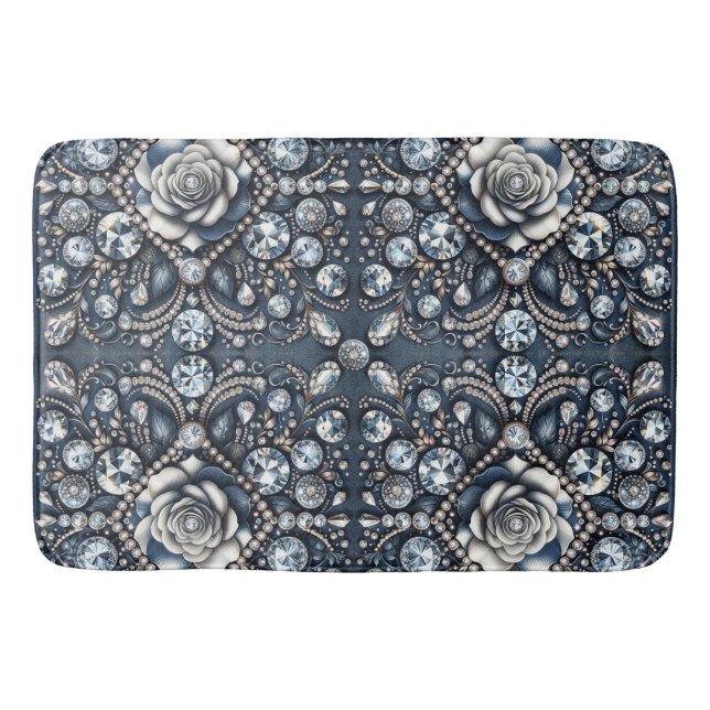 Alfombrilla De Baño Joyas Rosas de Glam Bling Denim & Diamonds (Anverso)