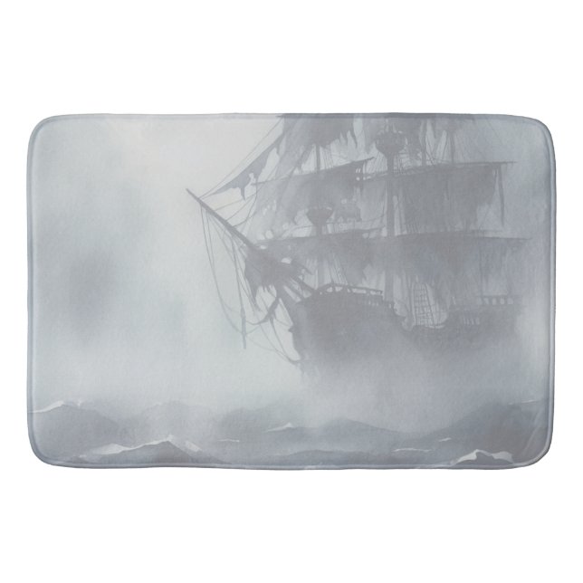 Alfombrilla De Baño Jubilación de Barco Pirata Gris, Niebla Gris (Anverso)