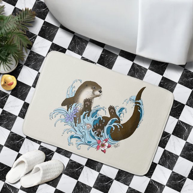 Alfombrilla De Baño Juguuetón Azul Nutria de Río Caprichosa Salpicadur (Subido por el creador)