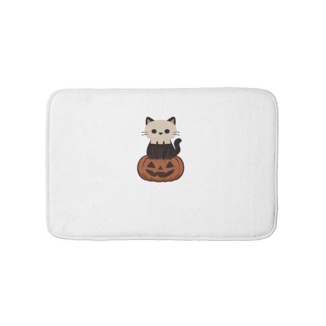 Alfombrilla De Baño Kawaii Halloween Cat y calabaza camiseta sobredime (Anverso)