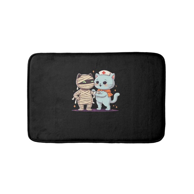 Alfombrilla De Baño Kawaii Halloween Pals Mummy & Nurse cat Sobrevalor (Anverso)