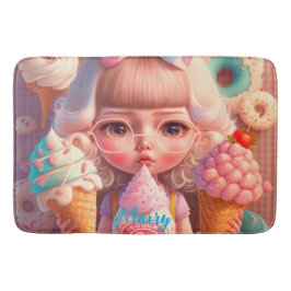 Alfombrilla De Baño Kawaii lindo chica con helados